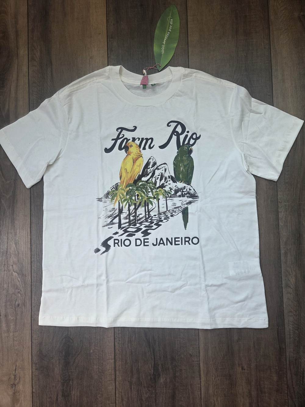FARM Rio White Graphic Short Sleeve Tee with Tropical Bird Print - Picture 3 of 9